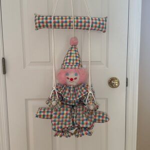 Vintage Swinging Pastel Checkered Clown Ceiling Hanging